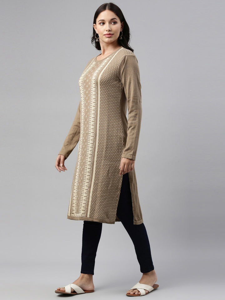 Neerus Beige Color Winter Wear Kurtha