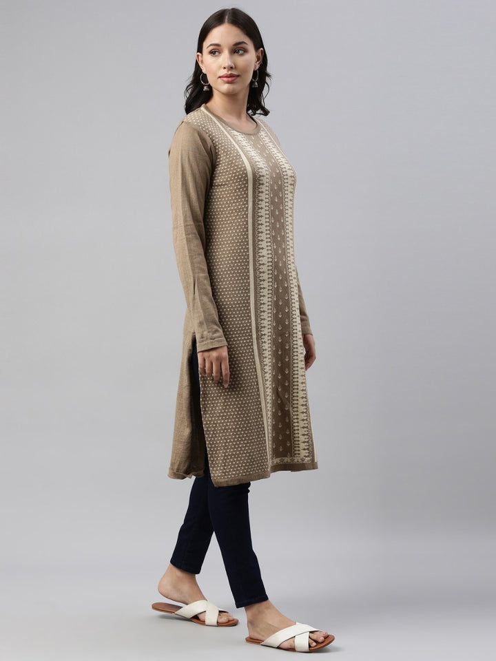 Neerus Beige Color Winter Wear Kurtha