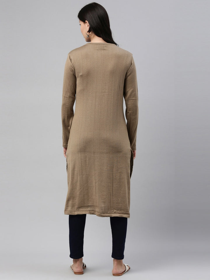 Neerus Beige Color Winter Wear Kurtha