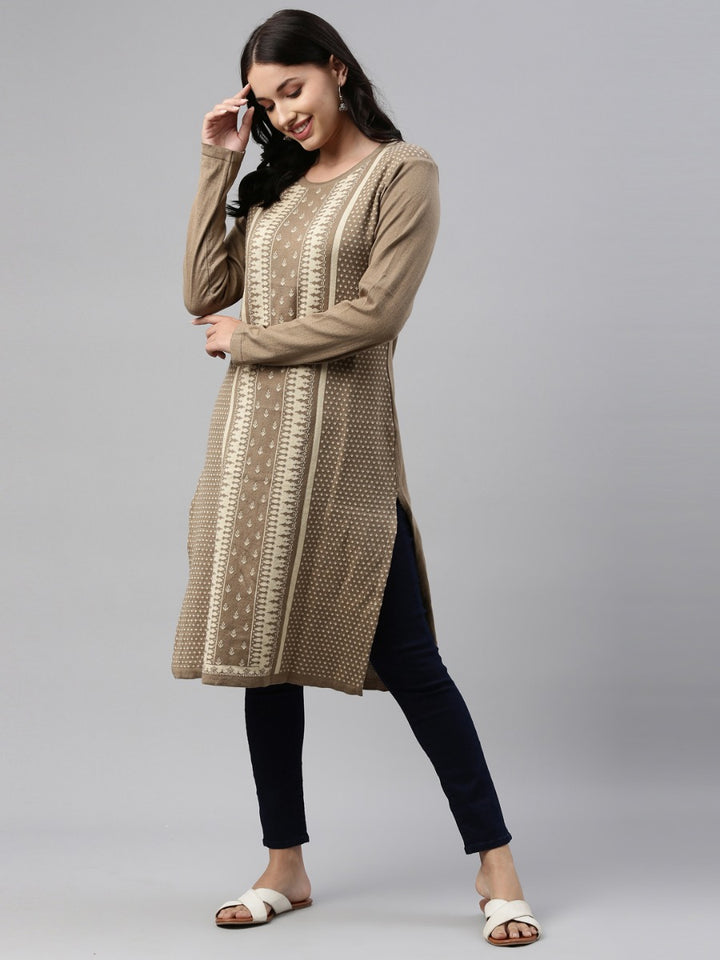 Neerus Beige Color Winter Wear Kurtha