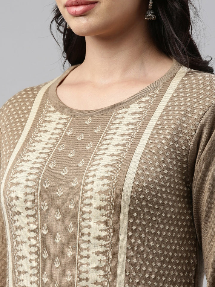 Neerus Beige Color Winter Wear Kurtha