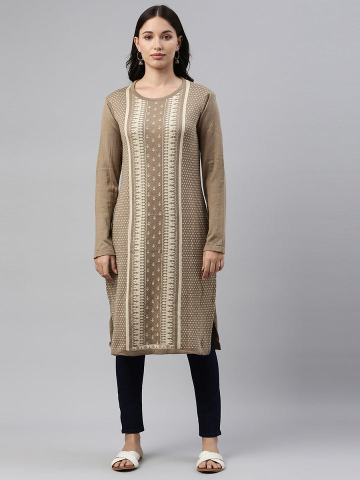 Neerus Beige Color Winter Wear Kurtha