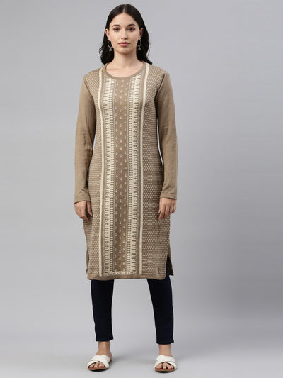 Neeru's Beige Color Winter Wear Kurtha