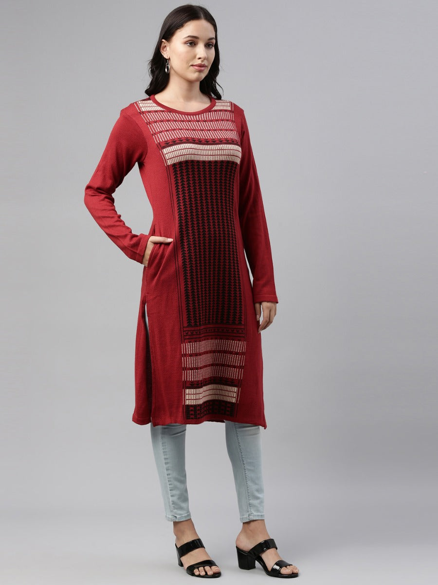 Neerus Maroon Color Winter Wear Kurtha