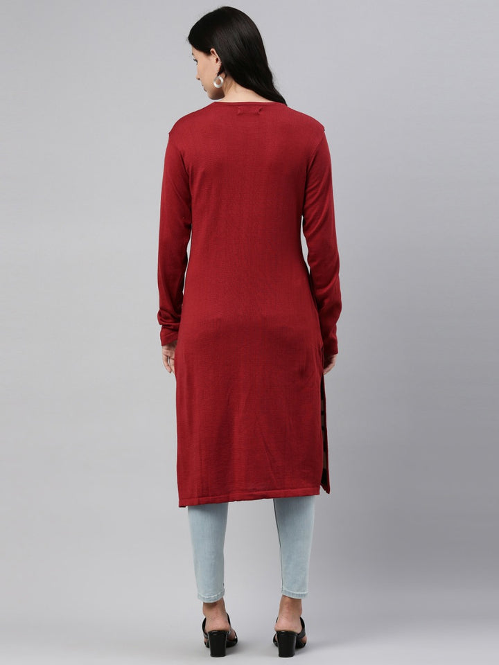 Neerus Maroon Color Winter Wear Kurtha