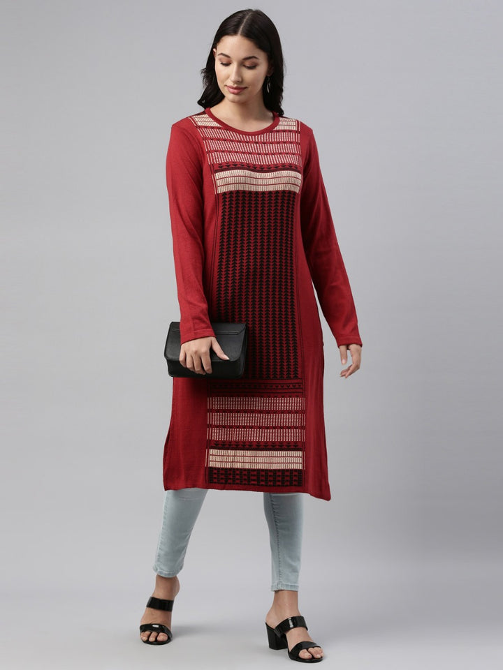 Neerus Maroon Color Winter Wear Kurtha
