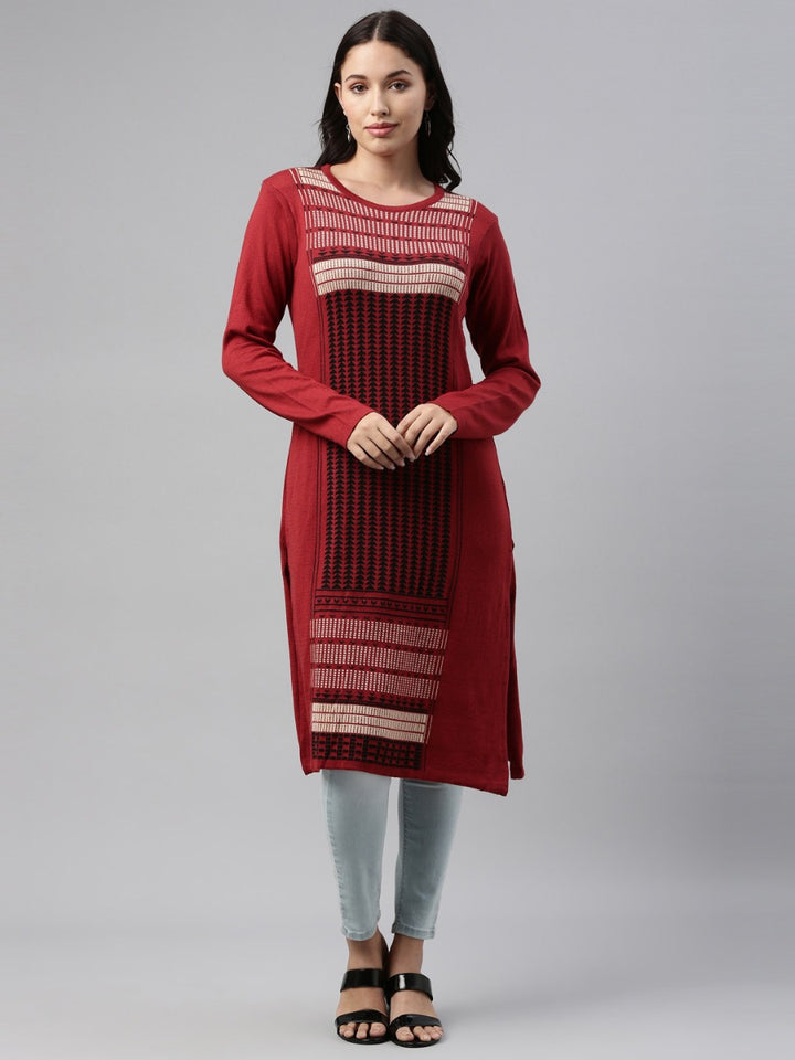 Neerus Maroon Color Winter Wear Kurtha
