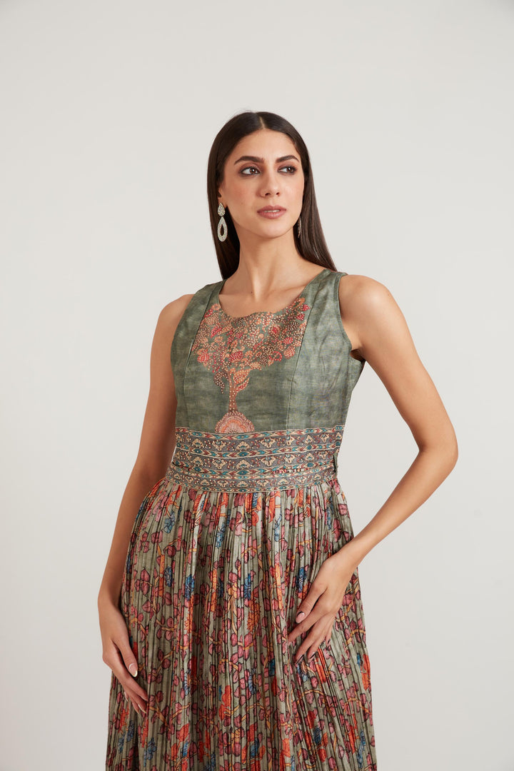 Neerus Green Color Silk Fabric Gown