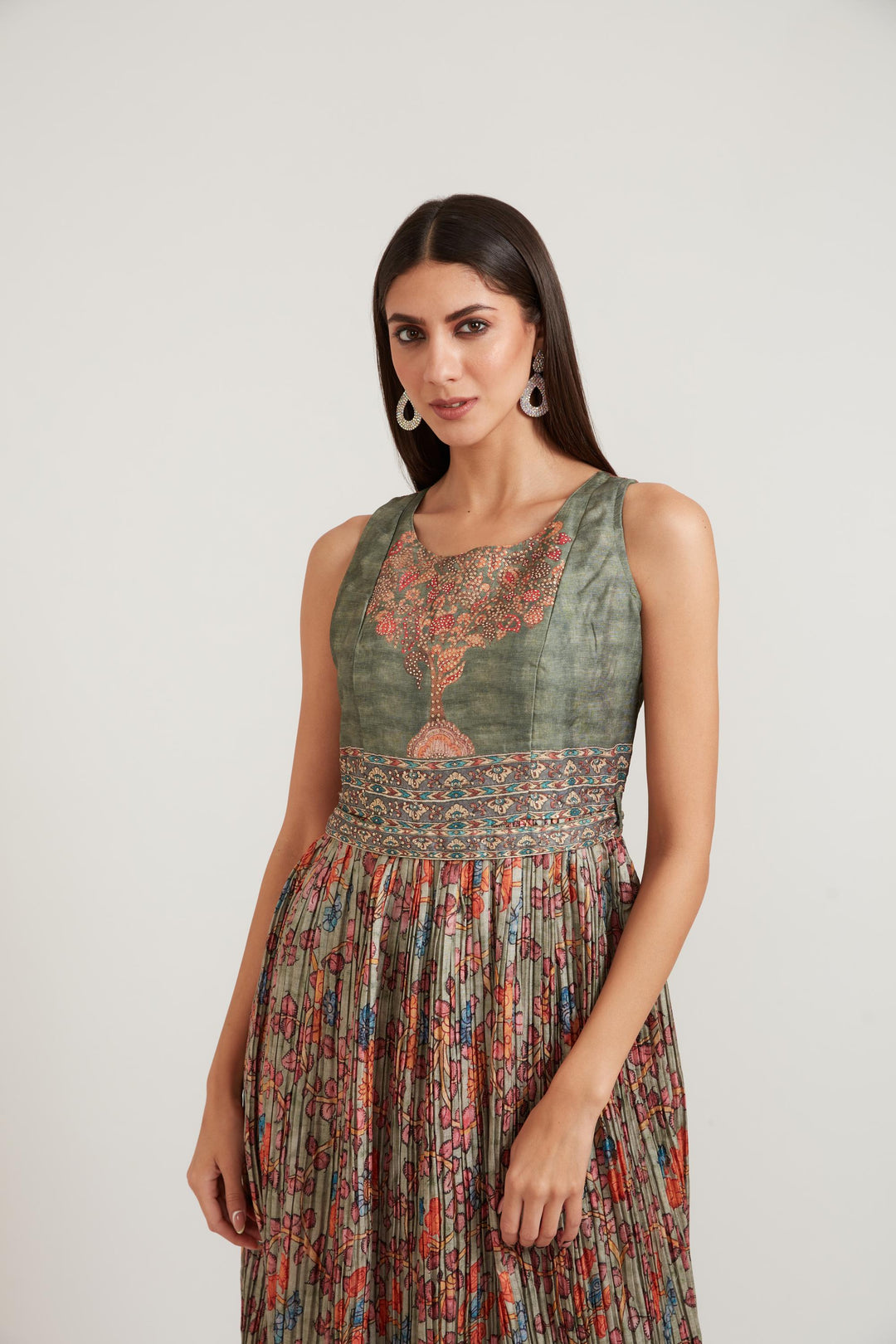 Neerus Green Color Silk Fabric Gown