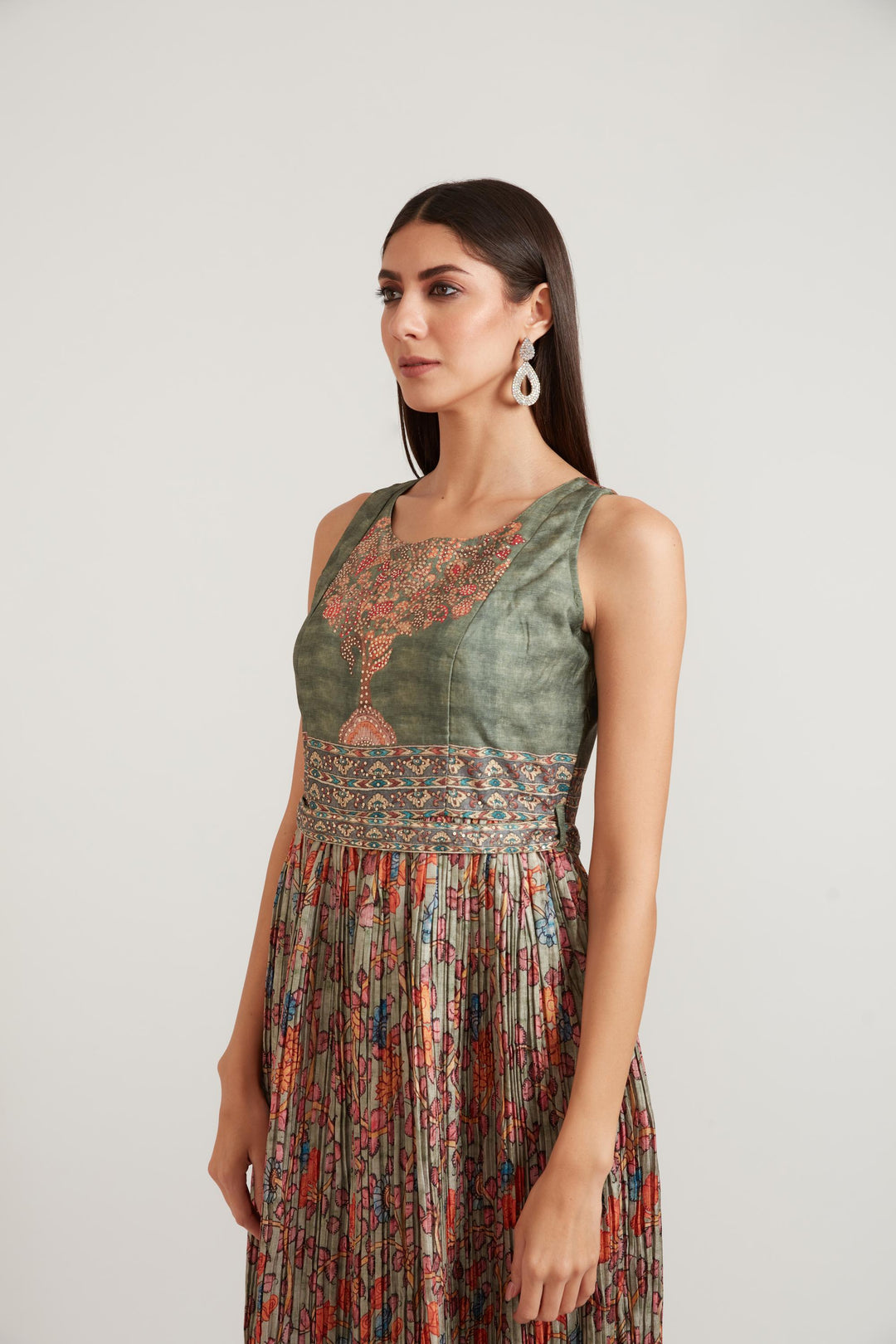 Neerus Green Color Silk Fabric Gown