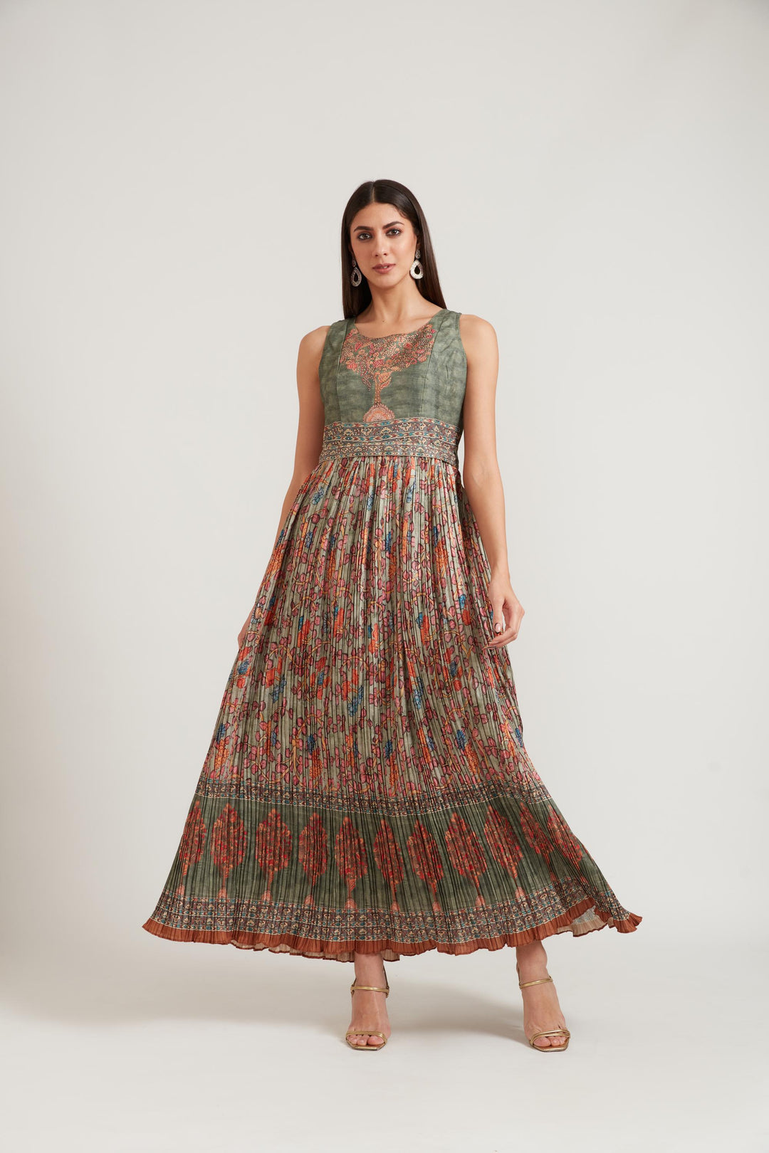 Neerus Green Color Silk Fabric Gown