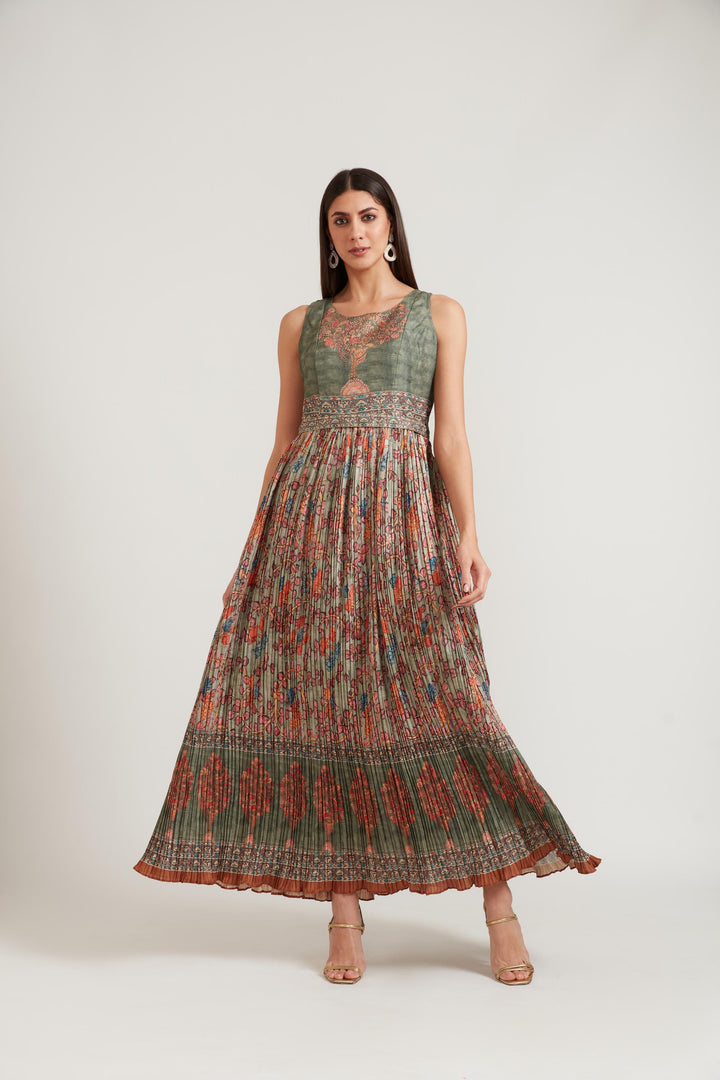 Neerus Green Color Silk Fabric Gown