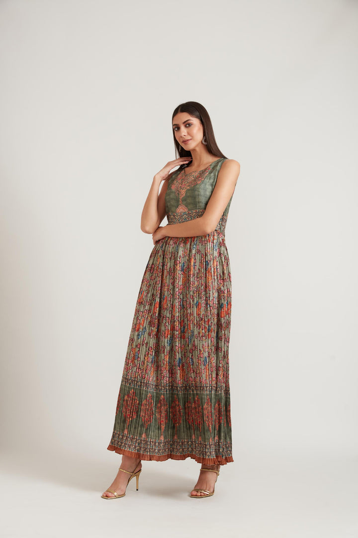 Neerus Green Color Silk Fabric Gown