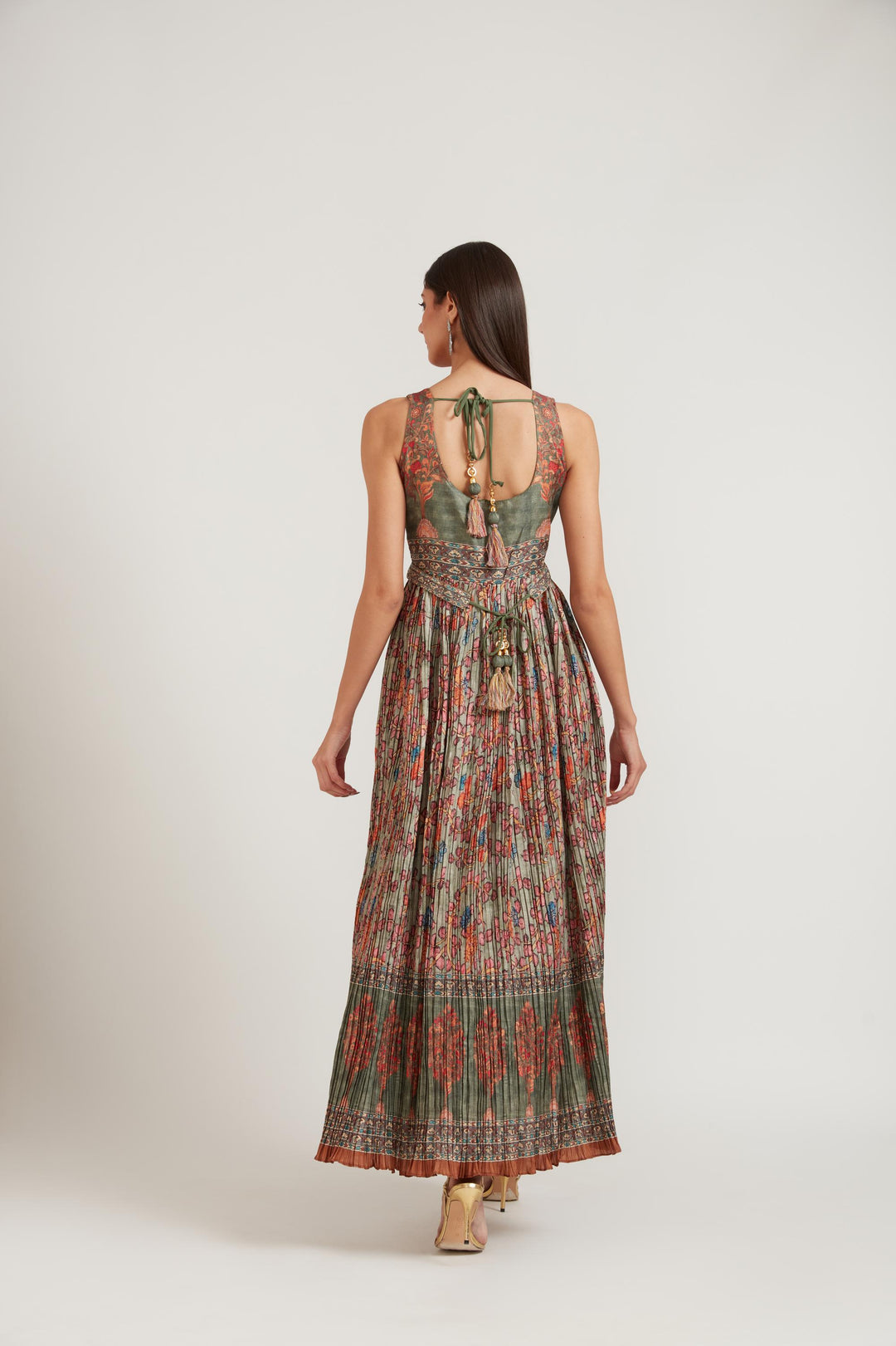 Neerus Green Color Silk Fabric Gown