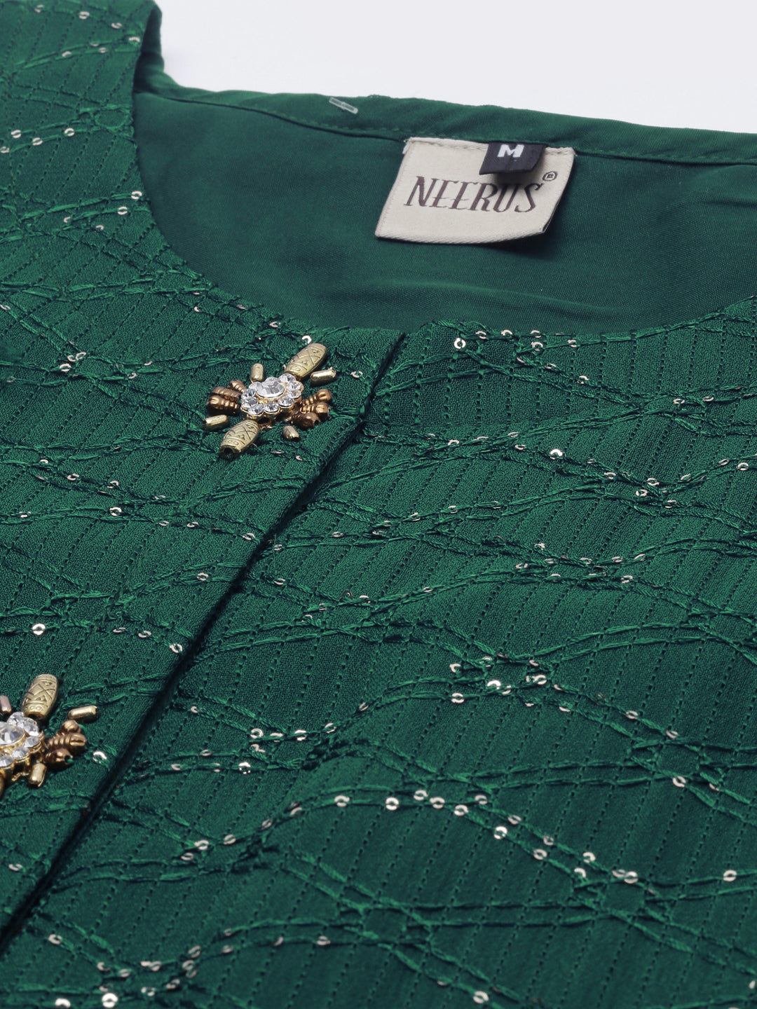 Neerus Green Embellished A Line Kurta