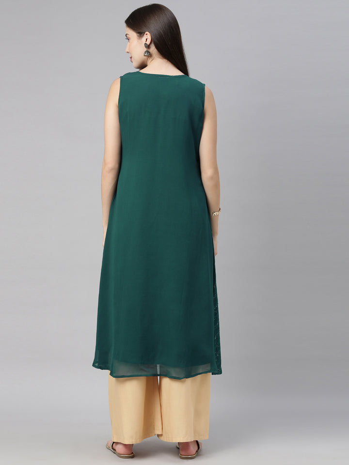 Neerus Green Embellished A Line Kurta
