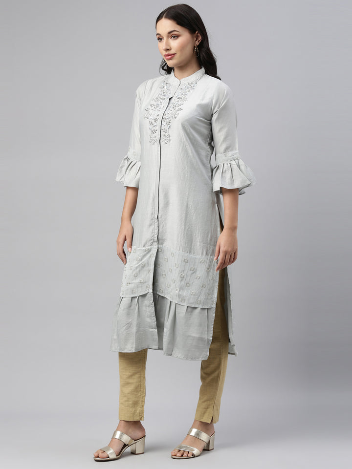 Neerus Grey Color Model Fabric Tunic