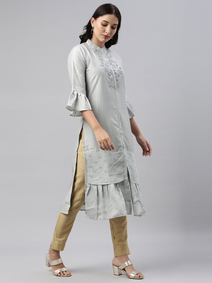 Neerus Grey Color Model Fabric Tunic