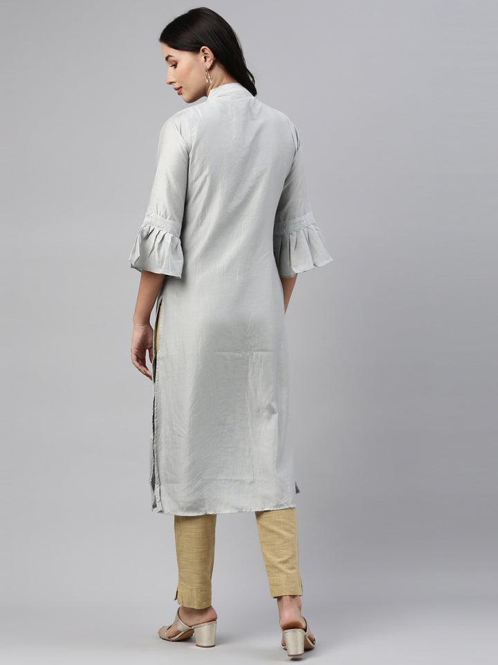 Neerus Grey Color Model Fabric Tunic