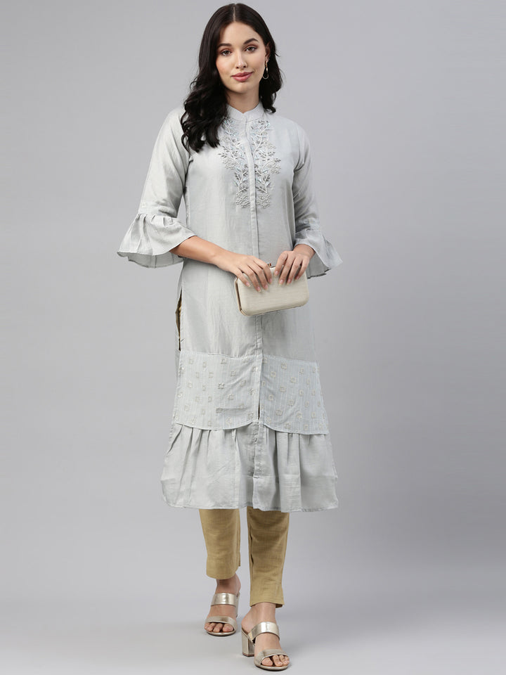 Neerus Grey Color Model Fabric Tunic
