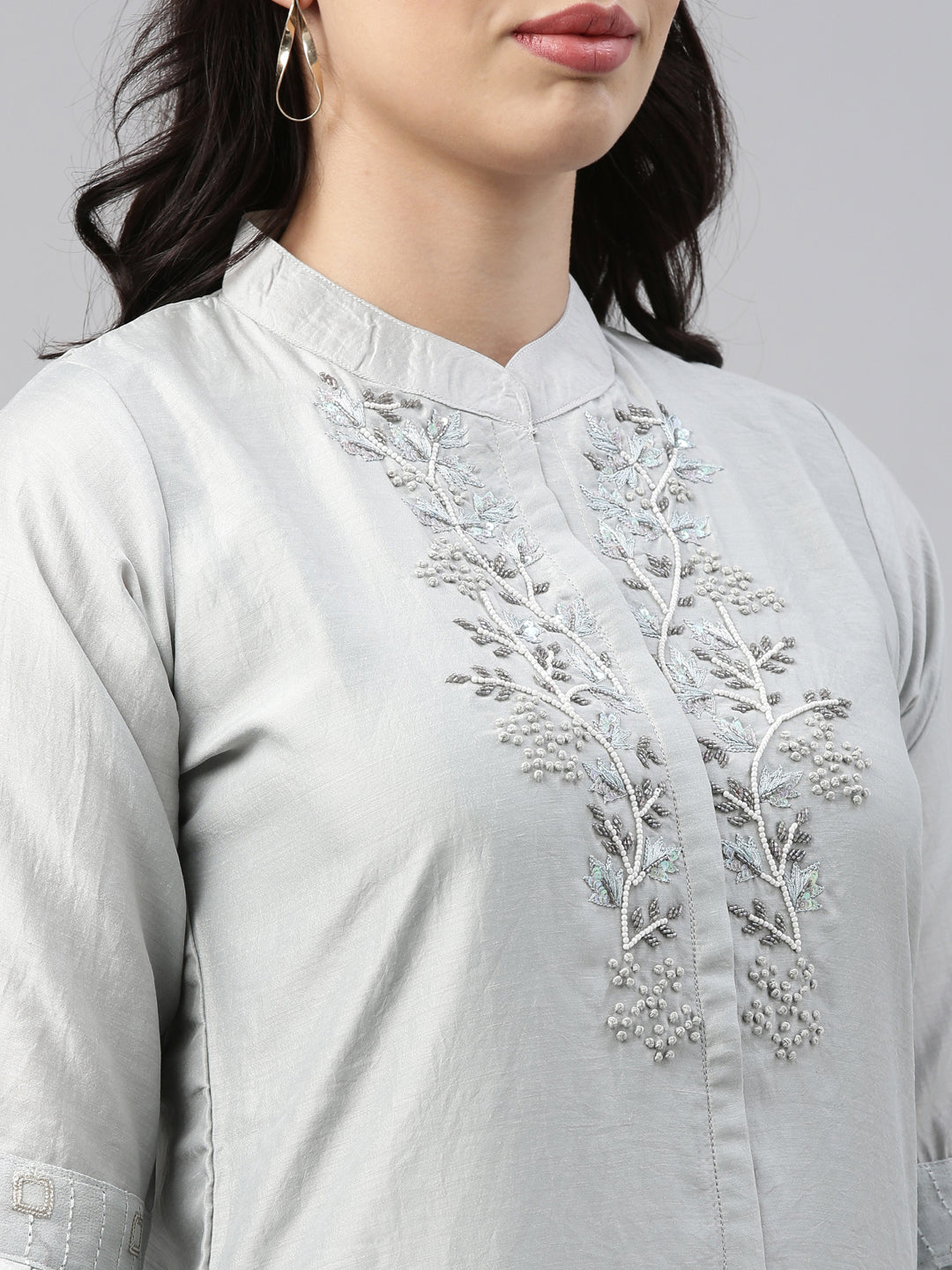 Neerus Grey Color Model Fabric Tunic