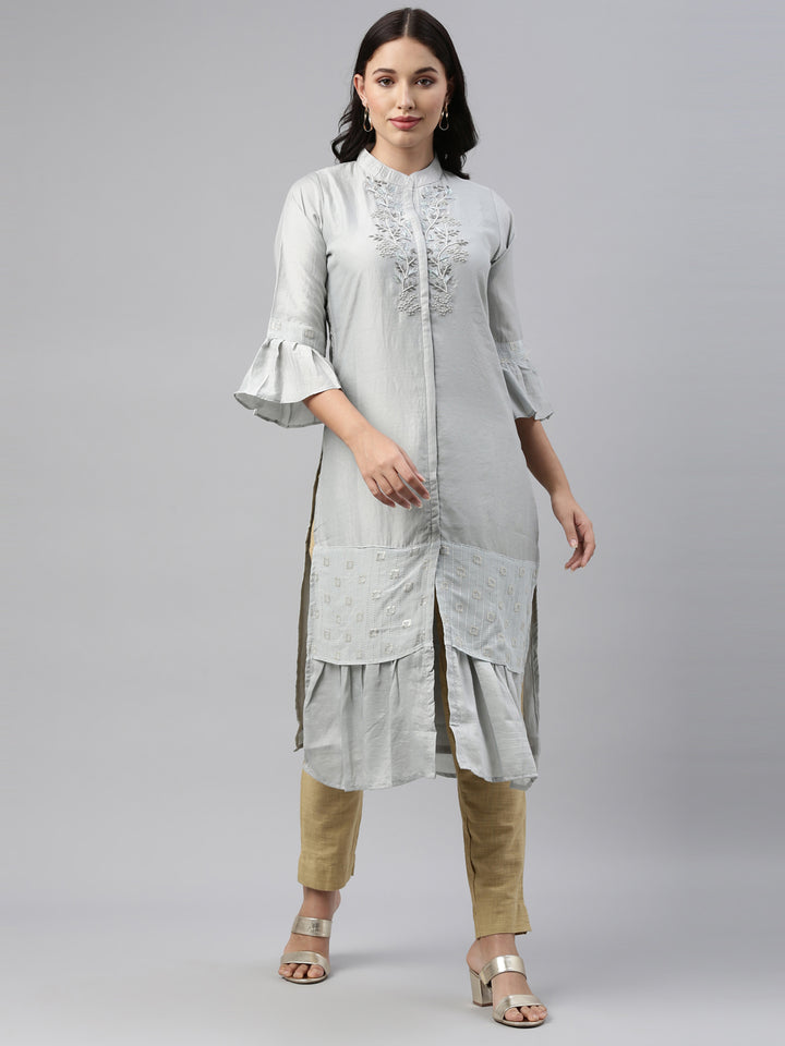 Neerus Grey Color Model Fabric Tunic