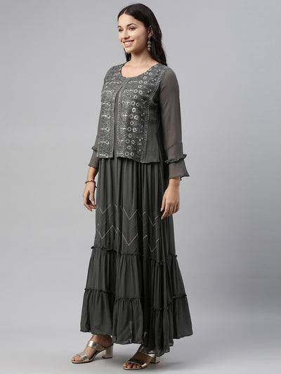 Neeru'S Grey Color, Georgette Fabric Tunic