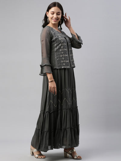 Neeru'S Grey Color, Georgette Fabric Tunic