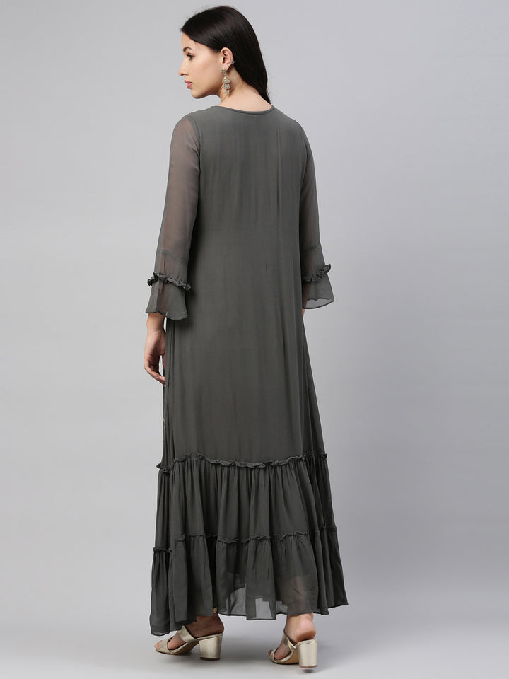 Neerus Grey georgette straight kurti - detail view 2