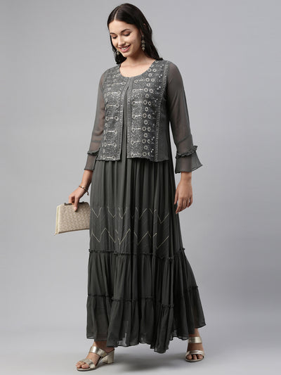 Neeru'S Grey Color, Georgette Fabric Tunic
