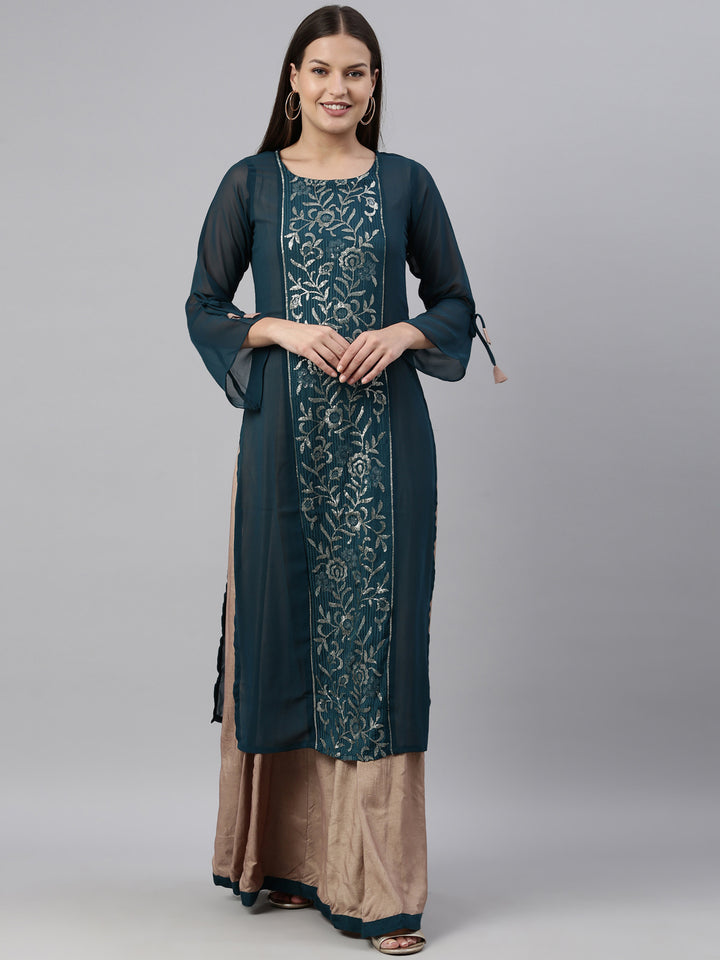 Neerus Rama Color Georgette Fabric Kurta
