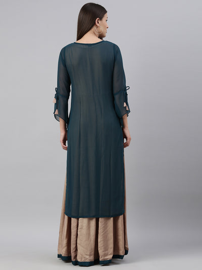 Neeru'S Rama Color Georgette Fabric Kurta