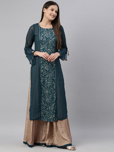 Neeru'S Rama Color Georgette Fabric Kurta