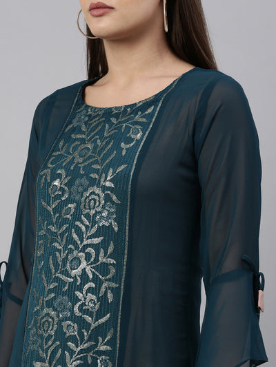 Neeru'S Rama Color Georgette Fabric Kurta