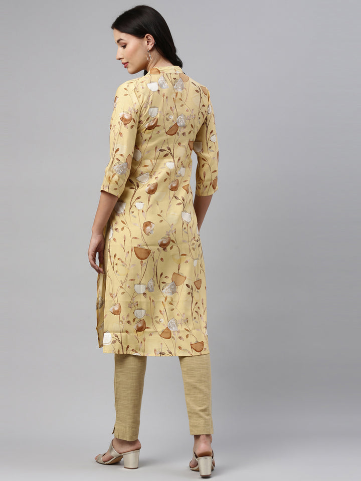 Neerus Yellow Color Muslin Fabric Tunic