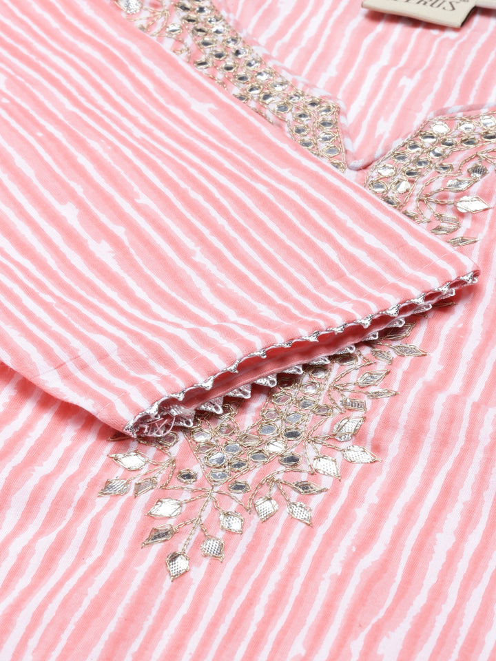 Neerus Pink cotton kurta set - side view