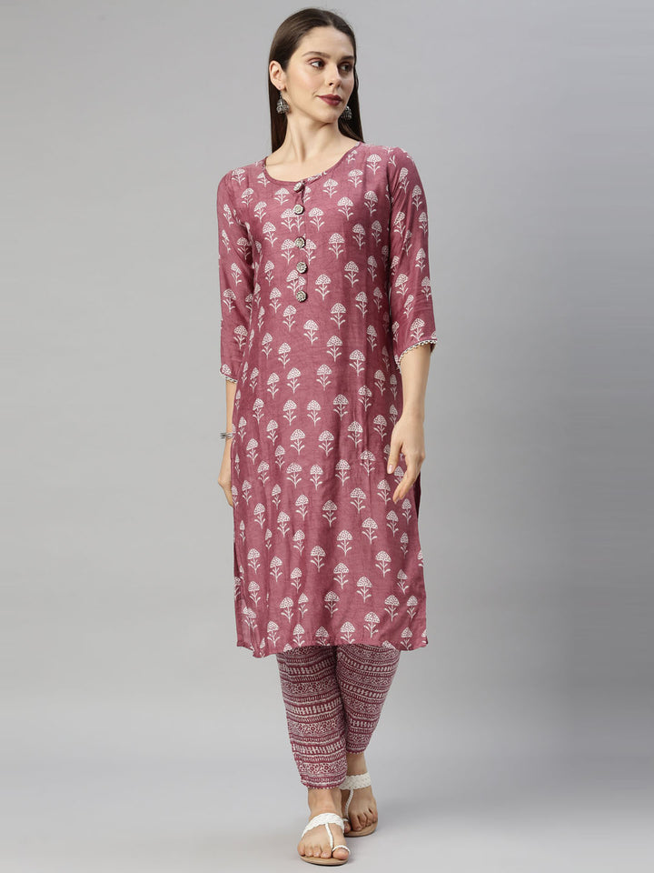 Neerus Onion Color Muslin Fabric Tunic