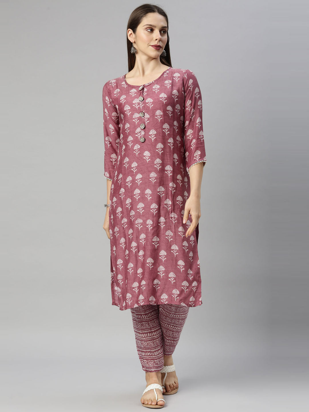 Neeru's Onion Color Muslin Fabric Tunic