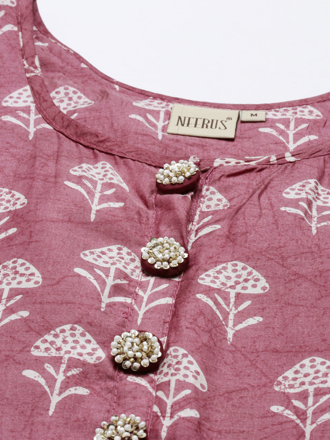 Neerus Onion Color Muslin Fabric Tunic