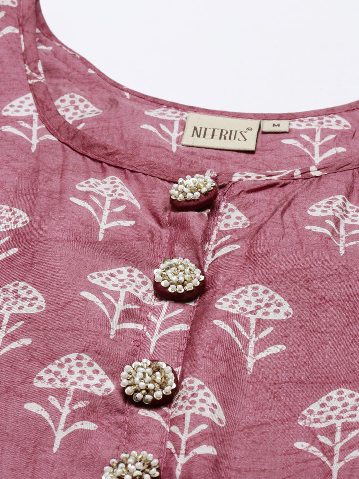 Neerus Onion Color Muslin Fabric Tunic