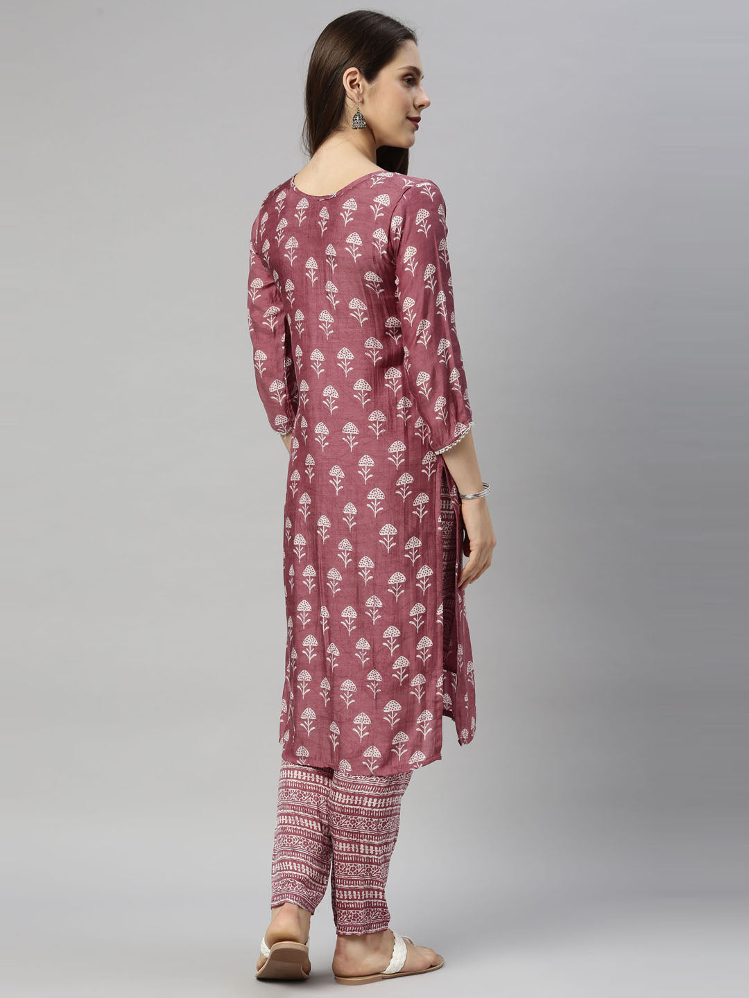 Neerus Onion Color Muslin Fabric Tunic