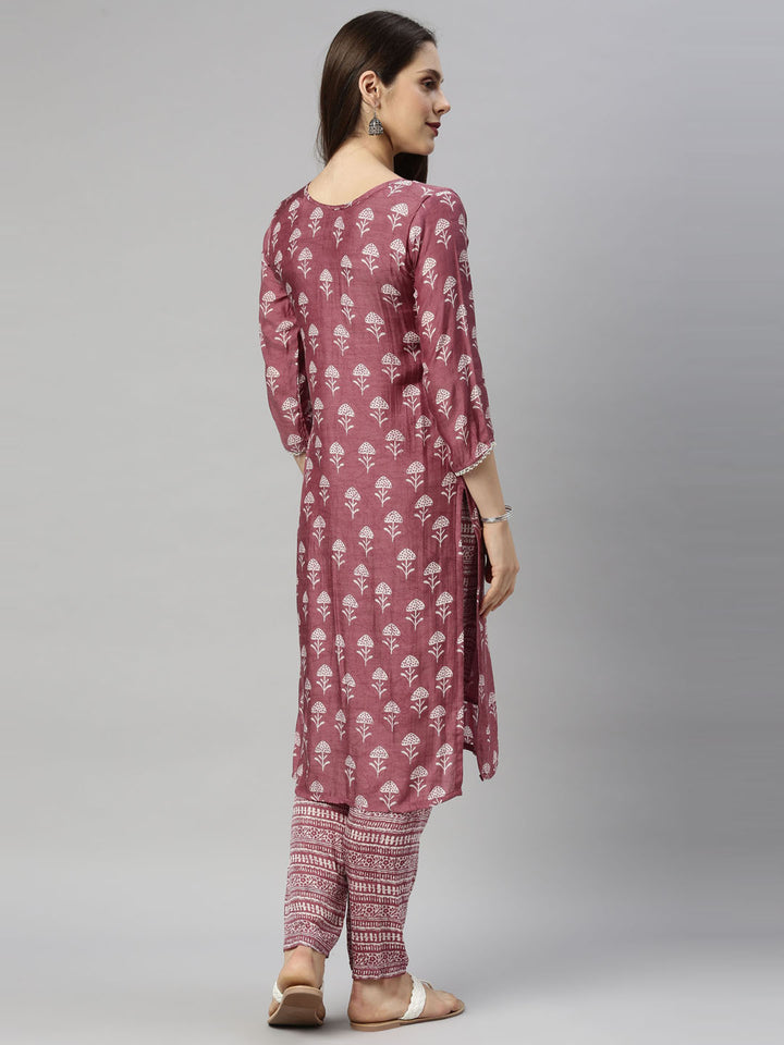 Neerus Onion Color Muslin Fabric Tunic