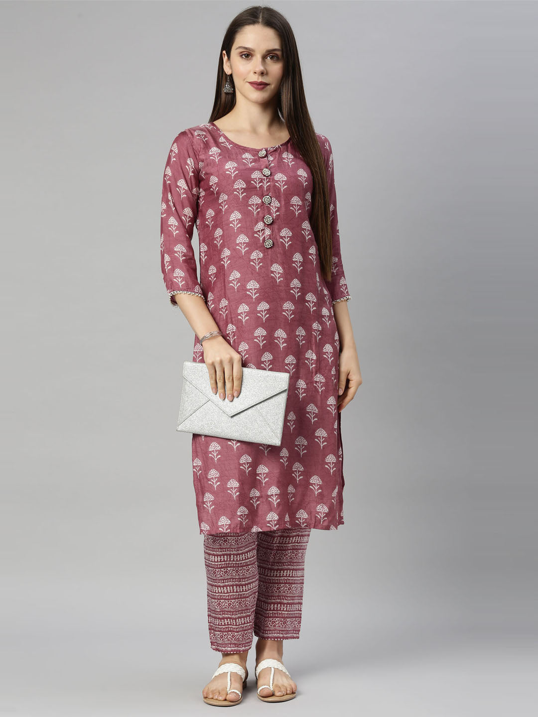 Neerus Onion Color Muslin Fabric Tunic