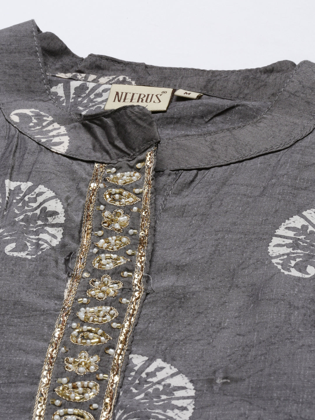 Neerus Grey Color Muslin Fabric Tunic