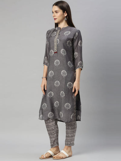 Neeru's Grey Color Muslin Fabric Tunic