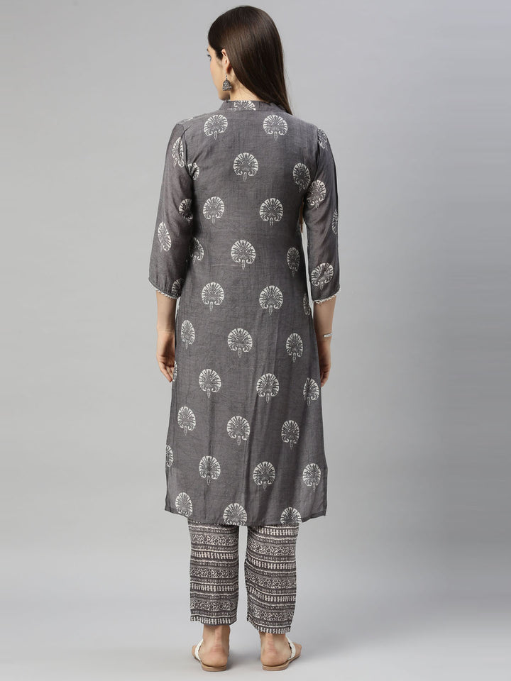 Neerus Grey Color Muslin Fabric Tunic