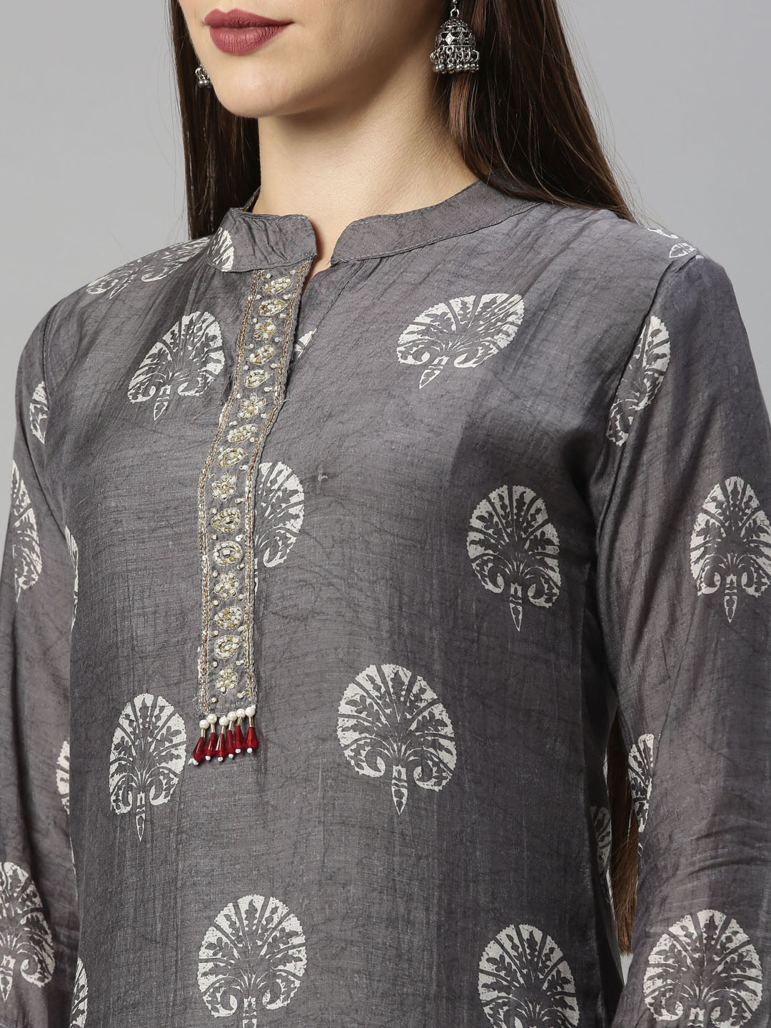 Neerus Grey Color Muslin Fabric Tunic