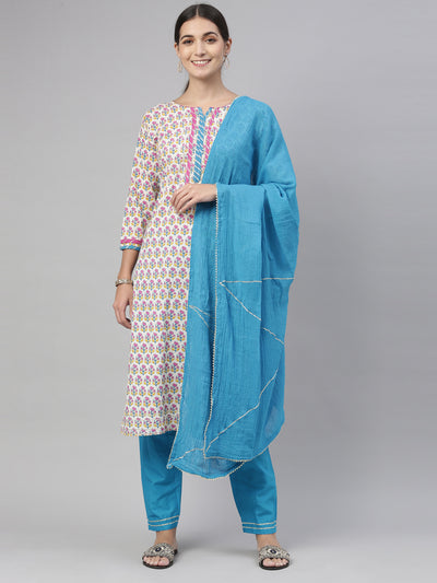 Neeru's Blue Color Cotton Fabric Kurta Set