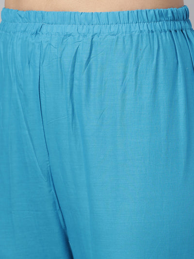 Neeru's Blue Color Cotton Fabric Kurta Set