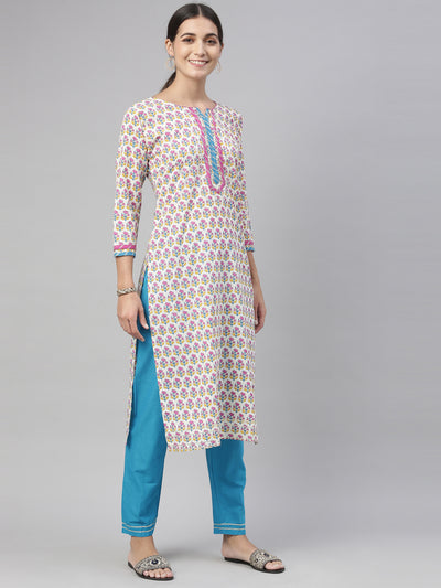 Neeru's Blue Color Cotton Fabric Kurta Set